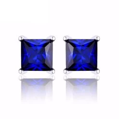 Square 0.8ct Created Blue Sapphire 925 Sterling Silver Stud Earrings For Women Fine Jewelry Fashion Earring