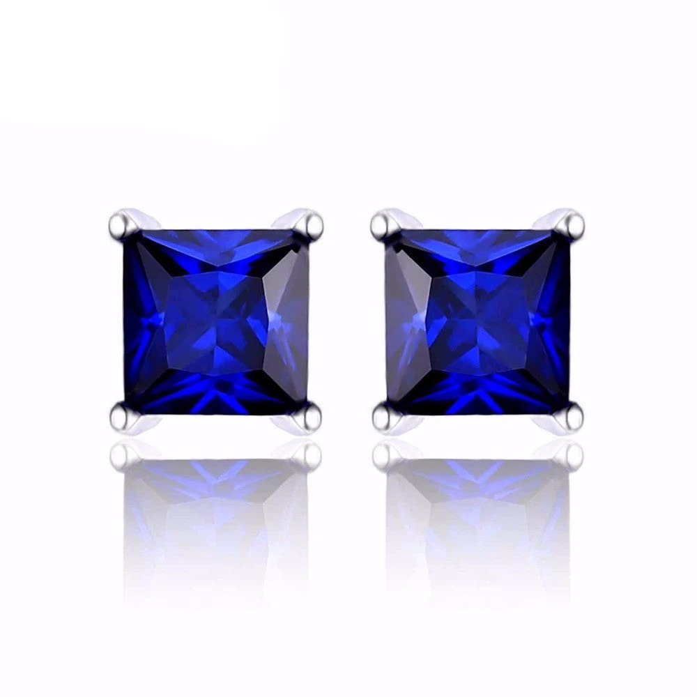 Square 0.8ct Created Blue Sapphire 925 Sterling Silver Stud Earrings For Women Fine Jewelry Fashion Earring