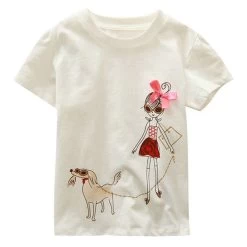 Baby Girls T-Shirt Summer Children's Tops Clothing Cute Cartoon Baby Girl And Dog Creative T-Shirt