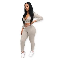 Fashion Two Pieces Deep V-neck Gray Bandage Jumpsuit Club Night Wear Rompers Women Bodycon Jumpsuit Bandage Bodysuit