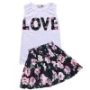 Fashion Girls Clothing Sets Summer Sleeveless T-Shirt Top And Floral Skirt Cute Baby Girls Clothes 2PCS Little Girls Outfit