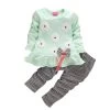 Flowers Print Bow Cute 2Pcs Cloth Set Children Cloth Suit Baby Girl Clothing Set Top T Shirt + Pants High Quality YY0366