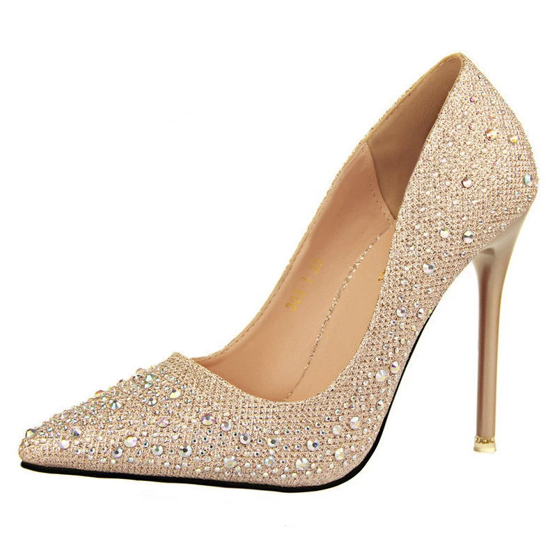 Sexy Women Silver Rhinestone Wedding Shoes Platform Pumps Red Bottom High Heels Crystal Shoes Gold Black Pink
