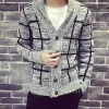Fall And Winter Men Clothes Men's Plaid Collar Cardigan Knit Jacket Sweater Coat Plus Size Good M To XXL 2colors