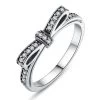 Authentic 925 Sterling Silver Sparkling Bow Knot Stackable Ring Micro Pave CZ For Women Wedding Jewelry PA7104