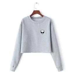 ET Aliens Printing Hoodies Sweatshirts Harajuku Crew Neck Sweats Women Clothing Feminina Loose Short Fleece Jumper Sweats Warm