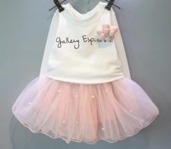 Girls Dresses Lovely Girls White Tee Shirt And Pink Dress With Rhinestone Clothes Set Kids Autmn Children Clothing Set