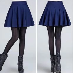 Sexy Women's Stretch High Waist Plain Skater Flared Pleated Casual Cotton Mini Short Skirt Fashion