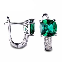 Nano Russian Emerald Engagement Wedding Earrings Clip 925 Sterling Silver Jewelry For Women Unique Design Fashion