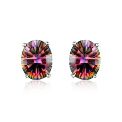 7x5mm Oval Cut 1.5ct Fire Rainbow Mystic Topaz Earrings Studs Solid 925 Sterling Silver Women Vintage Fashion