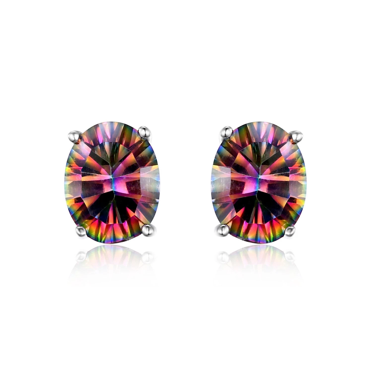 7x5mm Oval Cut 1.5ct Fire Rainbow Mystic Topaz Earrings Studs Solid 925 Sterling Silver Women Vintage Fashion
