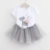 Girls Dress Summer Fashion Style Cartoon Cute Little White Cartoon Dress Kitten Printed Dress
