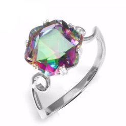 3.2ct Genuine Rainbow Fire Mystic Topaz Ring Solid 925 Sterling Silver Jewelry Best Gift For Women Fine Jewelry