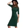 COLROVE Work Summer Style Women Bodycon Dresses Sexy Arrival Casual Green Crew Neck Half Sleeve Midi Dress