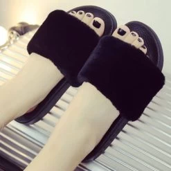 Fur Sandals Slippers Women Flat Slip On Fur Slides Mules Shoes Gladiator Sandals