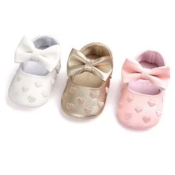 PU Leather Born Baby Girls Princess Heart-Shaped Mary Jane Big Bow Prewalkers Soft Bottom Shoes Crib Babe Ballet Dress Shoes