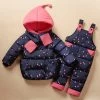 Winter Children's Clothing Set Kids Ski Suit Overalls Baby Girls Down Coat Warm Snowsuits Jackets+bib Pants 2pcs/set 0-5T