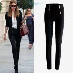Women Lady BlackWhite Color Zip Pencil Pants High Waisted Slim Stretch Leggings Trousers Pants Plue Size S-XL