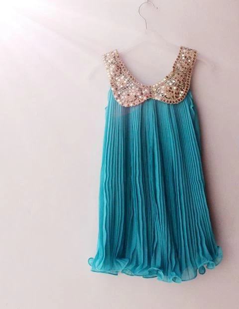 Summer Girls Pleated Chiffon One-Piece Dress With Paillette Collar Children Colthes For Kids Baby, Pink/Green - Image 6