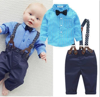 Baby Boys Clothing Set Plaid Rompers With Bowtie + Demin Pants Fashion Baby Boy Clothes Born Baby Clothes - Image 5