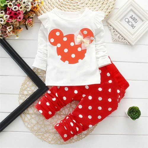 Children Girls Clothing Sets Mouse Clothes Bow Tops T Shirt Leggings Pants Baby Kids 2 Pcs Suit - Image 2