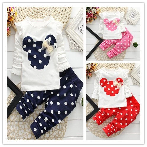 Children Girls Clothing Sets Mouse Clothes Bow Tops T Shirt Leggings Pants Baby Kids 2 Pcs Suit - Image 4