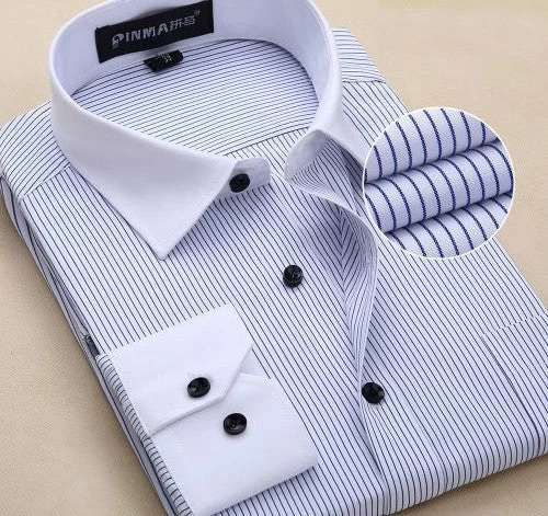 Fashion White Collar Striped Men Shirts High Quality Cotton Business Dress Shirt - Image 3