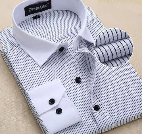 Fashion White Collar Striped Men Shirts High Quality Cotton Business Dress Shirt - Image 4