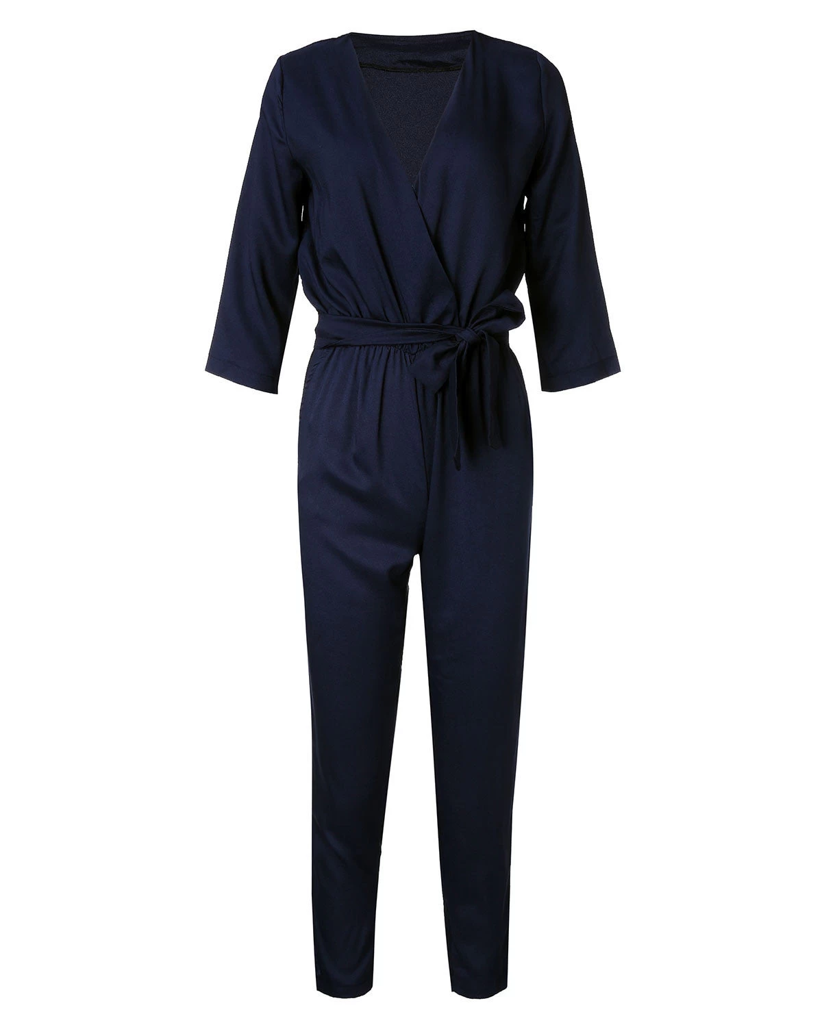 Women Jumpsuits Spring Autumn Bodysuit Half Sleeve V Neck Casual Elegant Ladies Long Office OL Rompers Overalls - Image 3