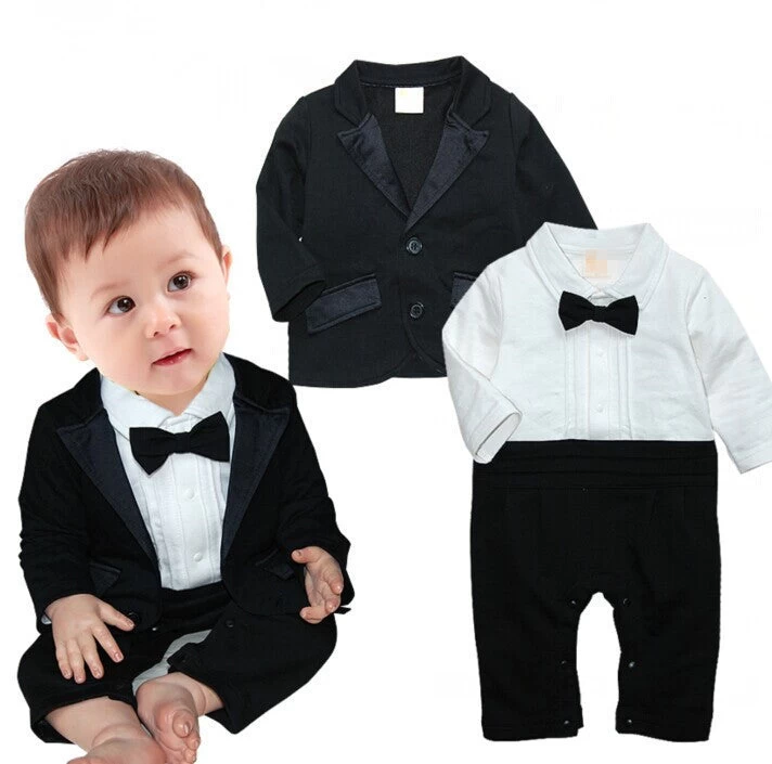 Gentleman Baby Boy Clothes White Coat+ Striped Rompers Clothing Set Born Wedding Suit - Image 5