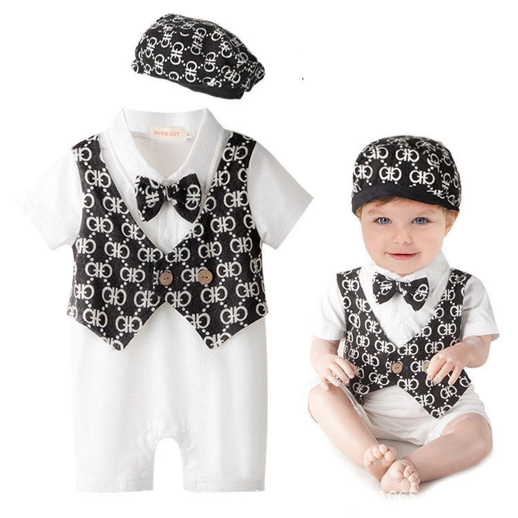 Gentleman Baby Boy Clothes White Coat+ Striped Rompers Clothing Set Born Wedding Suit - Image 7