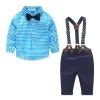 Baby Boy Clothes Spring Gentleman Plaid Clothing Suit For Born Baby Bow Tie Shirt + Suspender Trousers FF032