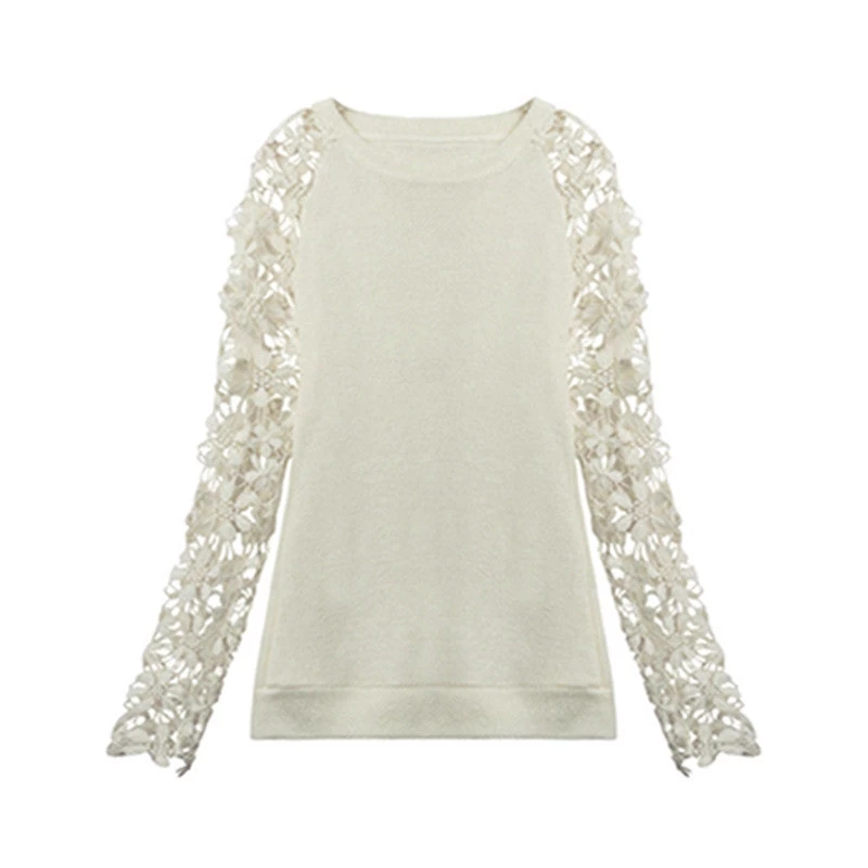 Spring Autumn Fashion Women Long Sleeve Lace Patchwork Casual Pullover Ladies Sweaters Plus Size Clothes - Image 2