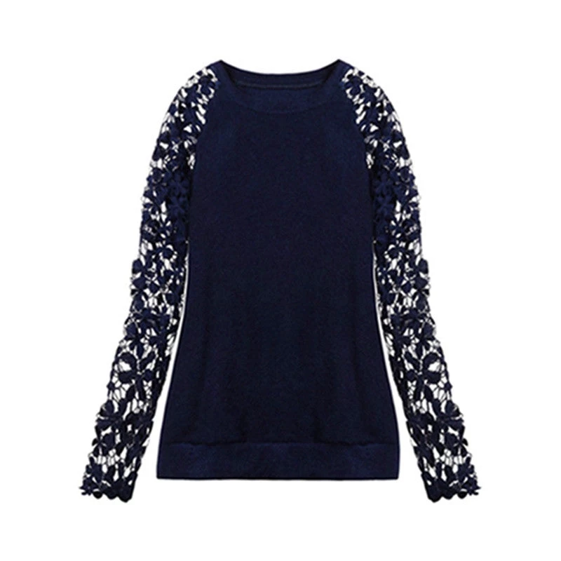 Spring Autumn Fashion Women Long Sleeve Lace Patchwork Casual Pullover Ladies Sweaters Plus Size Clothes - Image 5