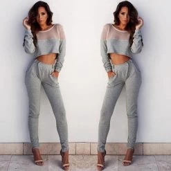Two Piece Outfits Knitted Rompers Womens Jumpsuit Long Pants Crop Tops Overalls High Quality Sexy Bodycon Bodysuit