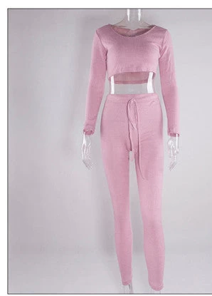 Two Piece Outfits Knitted Rompers Womens Jumpsuit Long Pants Crop Tops Overalls High Quality Sexy Bodycon Bodysuit - Image 6