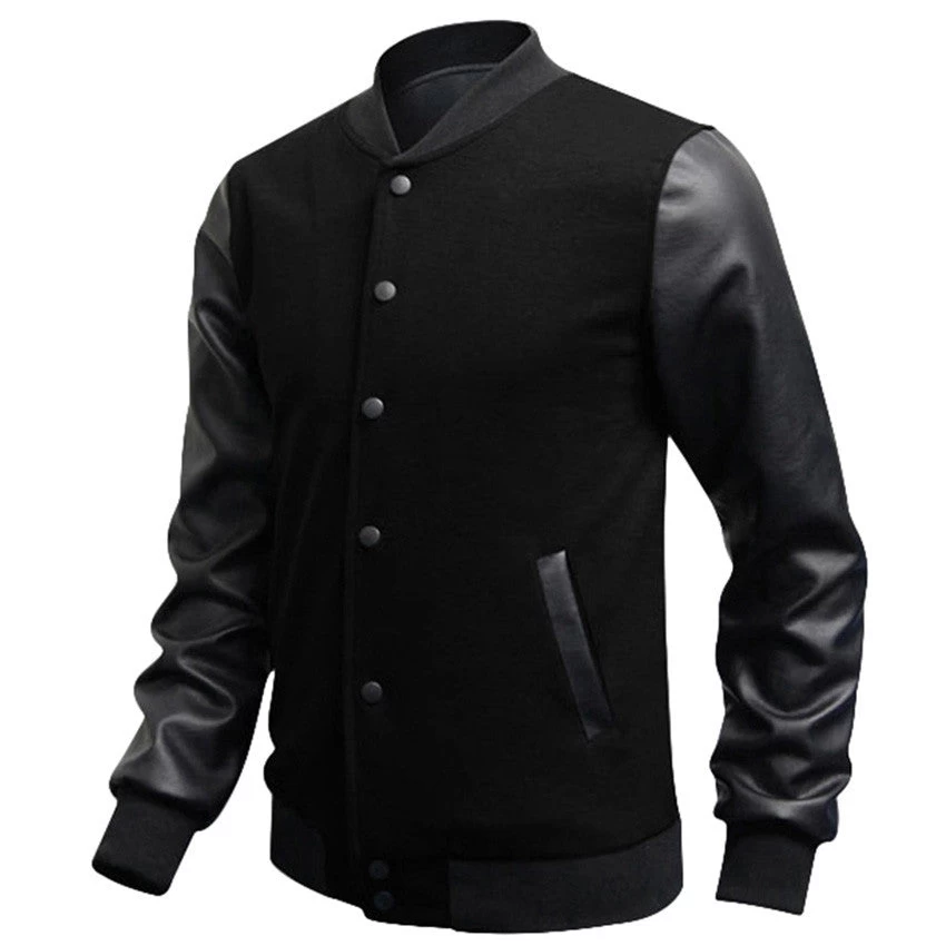 Casual Mens Coat Baseball Jackets PU Leather Sleeve Jacket Men Bomber Slim Fit - Image 4