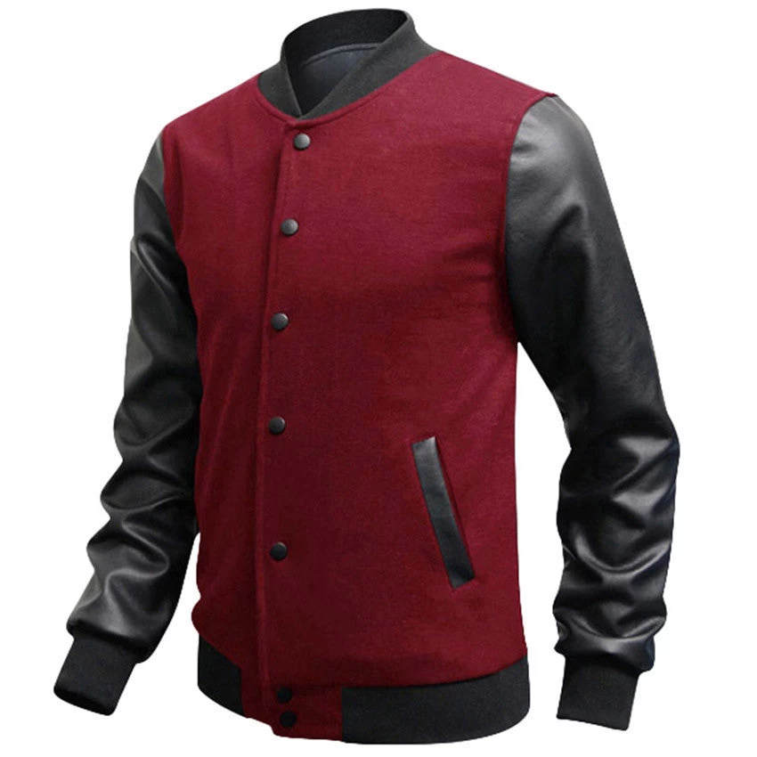 Casual Mens Coat Baseball Jackets PU Leather Sleeve Jacket Men Bomber Slim Fit - Image 5