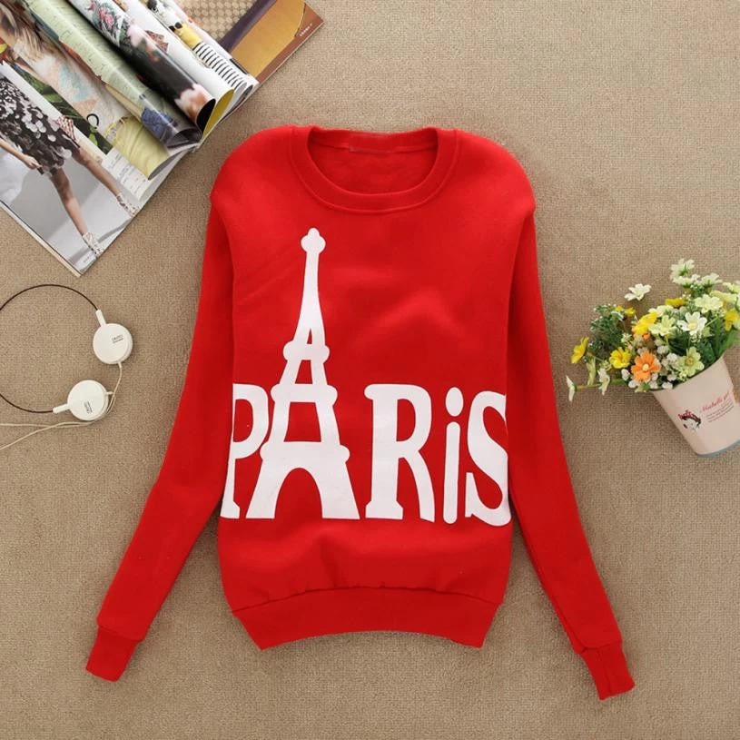 Modern Spring Autumn Winter Womens Long Sleeve Printed Pullover Casual Sweatshirts Blouse Tops Cotton Eiffel Tower Pattem H17 - Image 2