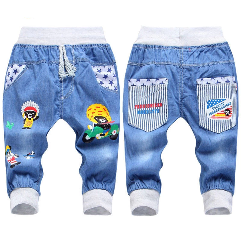 Fashion Kids Jeans Elastic Waist Straight Cartoon Jeans Denim Seventh Pants Jeans For Kids 2-5 Y - Image 3