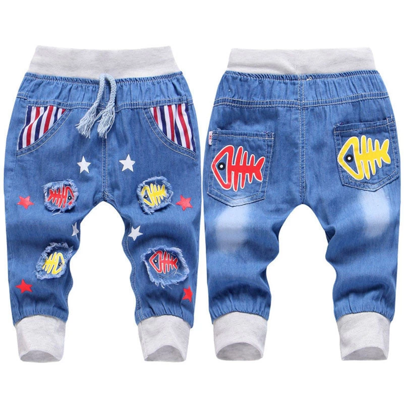 Fashion Kids Jeans Elastic Waist Straight Cartoon Jeans Denim Seventh Pants Jeans For Kids 2-5 Y - Image 13