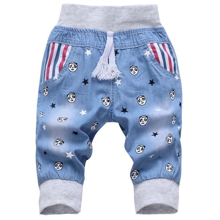 Fashion Kids Jeans Elastic Waist Straight Cartoon Jeans Denim Seventh Pants Jeans For Kids 2-5 Y - Image 2