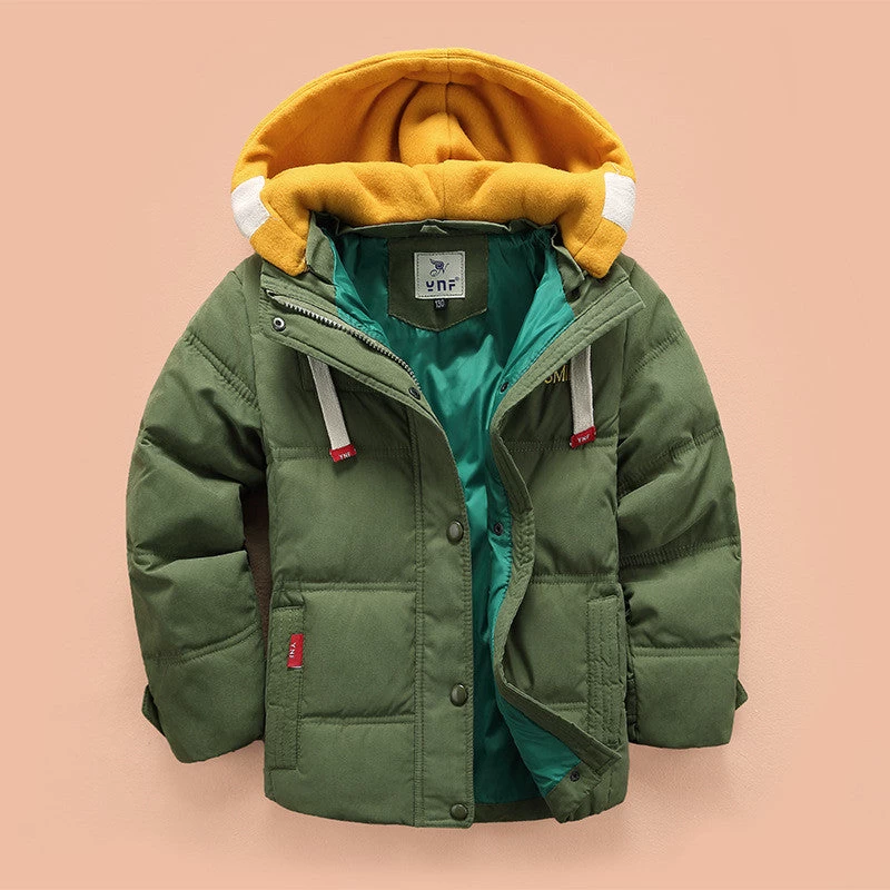 Children Down & Parkas 4-10T Winter Kids Outerwear Boys Casual Warm Hooded Jacket For Boys Solid Boys Warm Coats - Image 2