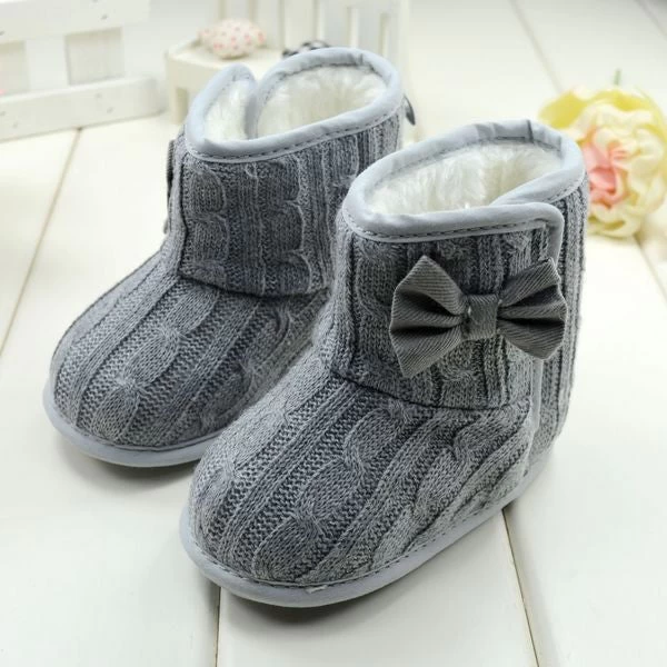 Baby Girl Boy Snow Boots Knit Bowknot Faux Fleece Soft Sole Kids Woolen Yam Knit Fur 3-18 Months - Image 3