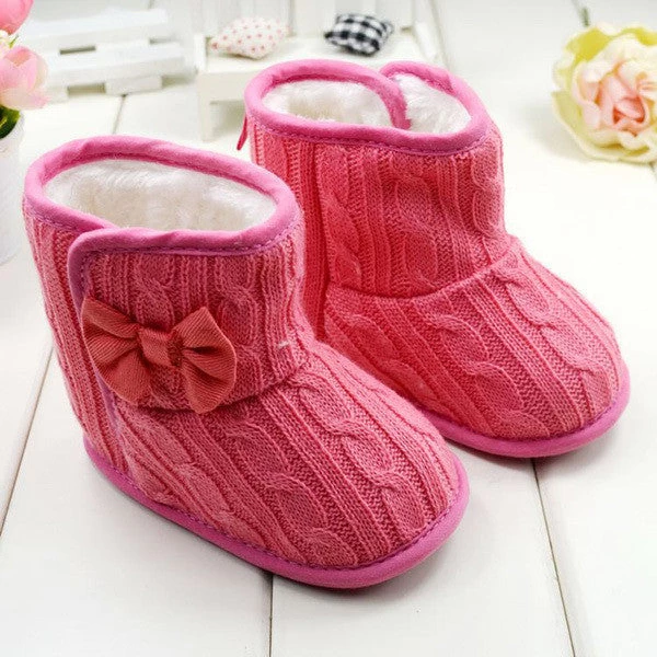 Baby Girl Boy Snow Boots Knit Bowknot Faux Fleece Soft Sole Kids Woolen Yam Knit Fur 3-18 Months - Image 2