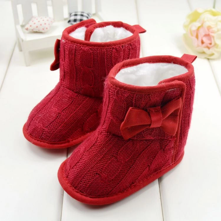 Baby Girl Boy Snow Boots Knit Bowknot Faux Fleece Soft Sole Kids Woolen Yam Knit Fur 3-18 Months - Image 5