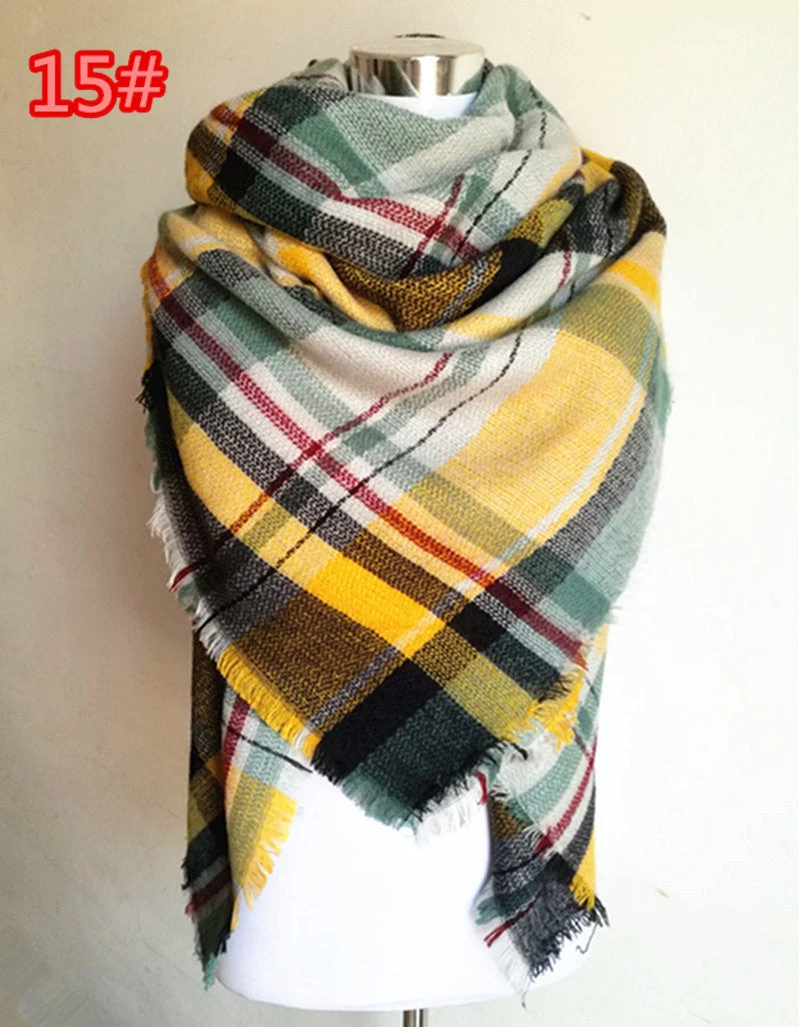 Winter Tartan Scarf Plaid Scarf Unisex Acrylic Basic Shawls Women's Scarves - Image 12