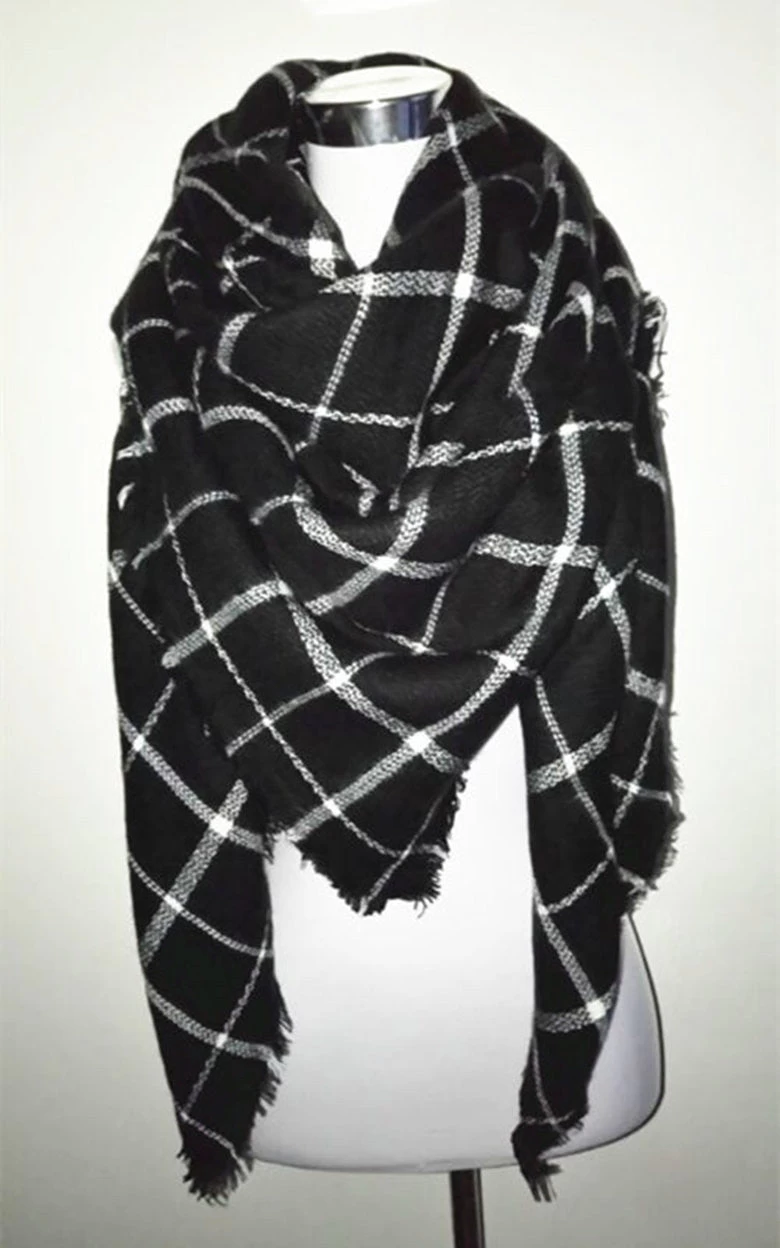 Winter Tartan Scarf Plaid Scarf Unisex Acrylic Basic Shawls Women's Scarves - Image 7