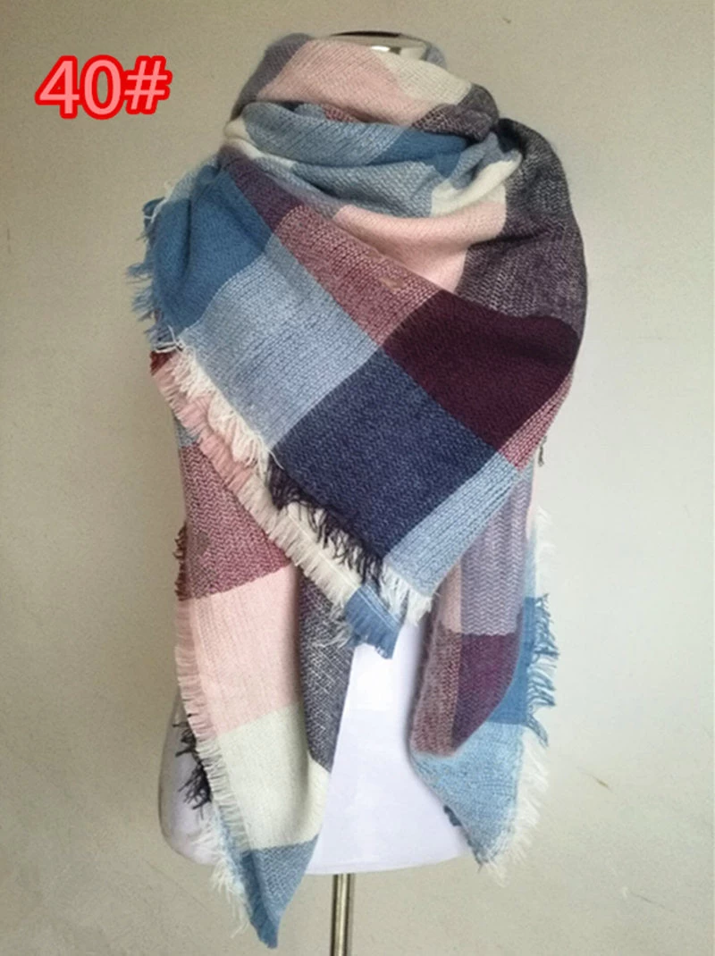 Winter Tartan Scarf Plaid Scarf Unisex Acrylic Basic Shawls Women's Scarves - Image 16