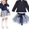 Girls' Suits Girls T-shirt + Skirt 2pcs Clothing Diamond Dot Bow Dress Children's Skirt Suit